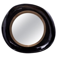 Modern Mirror in Black Shell with Bronze Patina Brass by R&Y Augousti