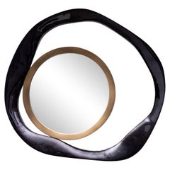 Modern Mirror in Black Shell with Bronze Patina Brass Details by R&Y Augousti