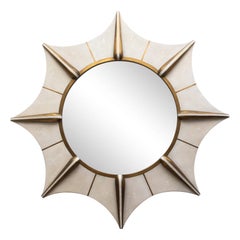 Modern Mirror in Cream Shagreen with Bronze Patina Brass by R&Y Augousti
