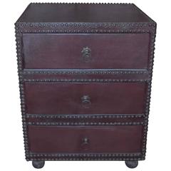 Mid-Century Leather Three-Drawer Chest or Nightstand, Spain, 1960s