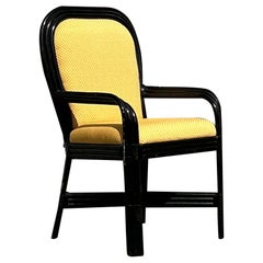 Fauteuil vintage en rotin laqué de style côtier