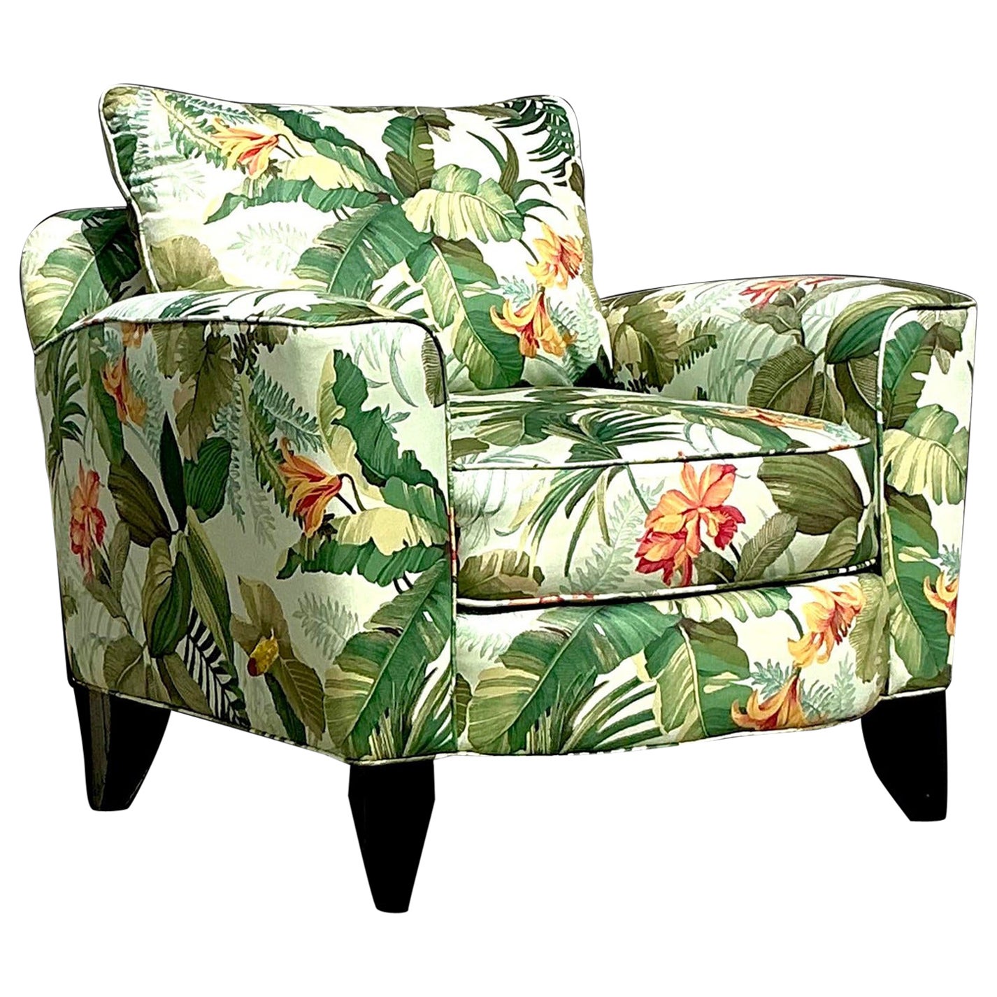 Vintage Coastal Tropical Print Lounge Chair