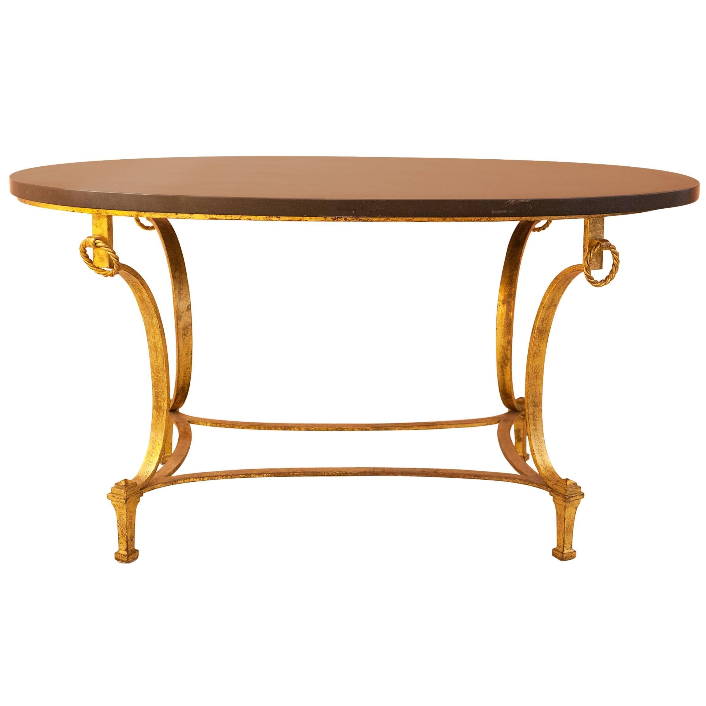 Neoclassical Oval French Coffee Table by Maison Ramsey in Slade, Gold Plating For Sale