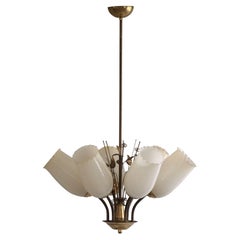 Paavo Tynell for Idman OY, Chandelier in Brass & Glass, Finland, 1940s