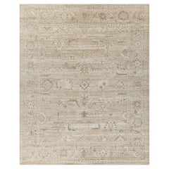 Handgeknüpfter Jaipur-Wollteppich in weichem Beige und Grün, subtilem, abstraktem Design