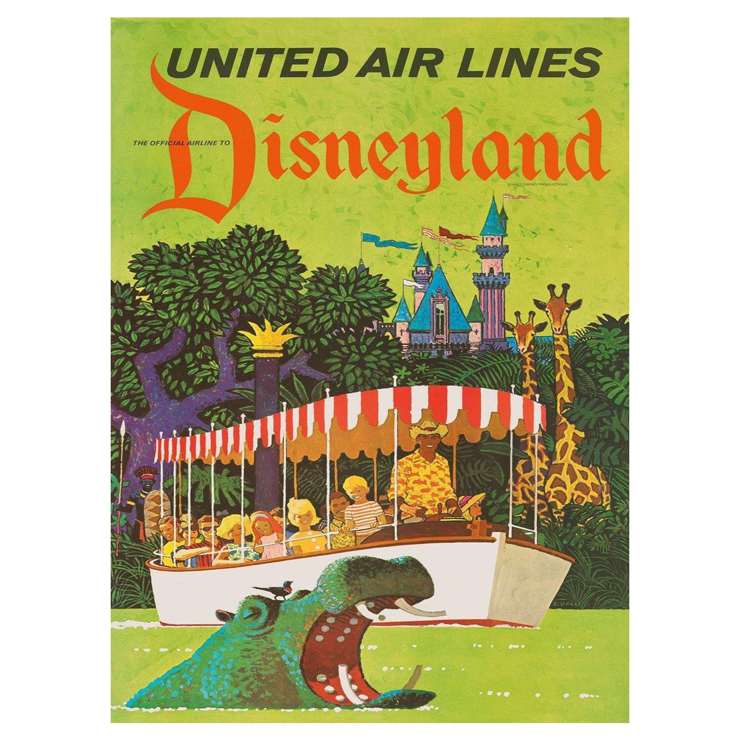 1950 United Airlines - Disneyland Original Vintage Poster