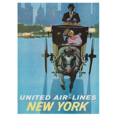 1960 United Airlines - New York Poster originale d'epoca