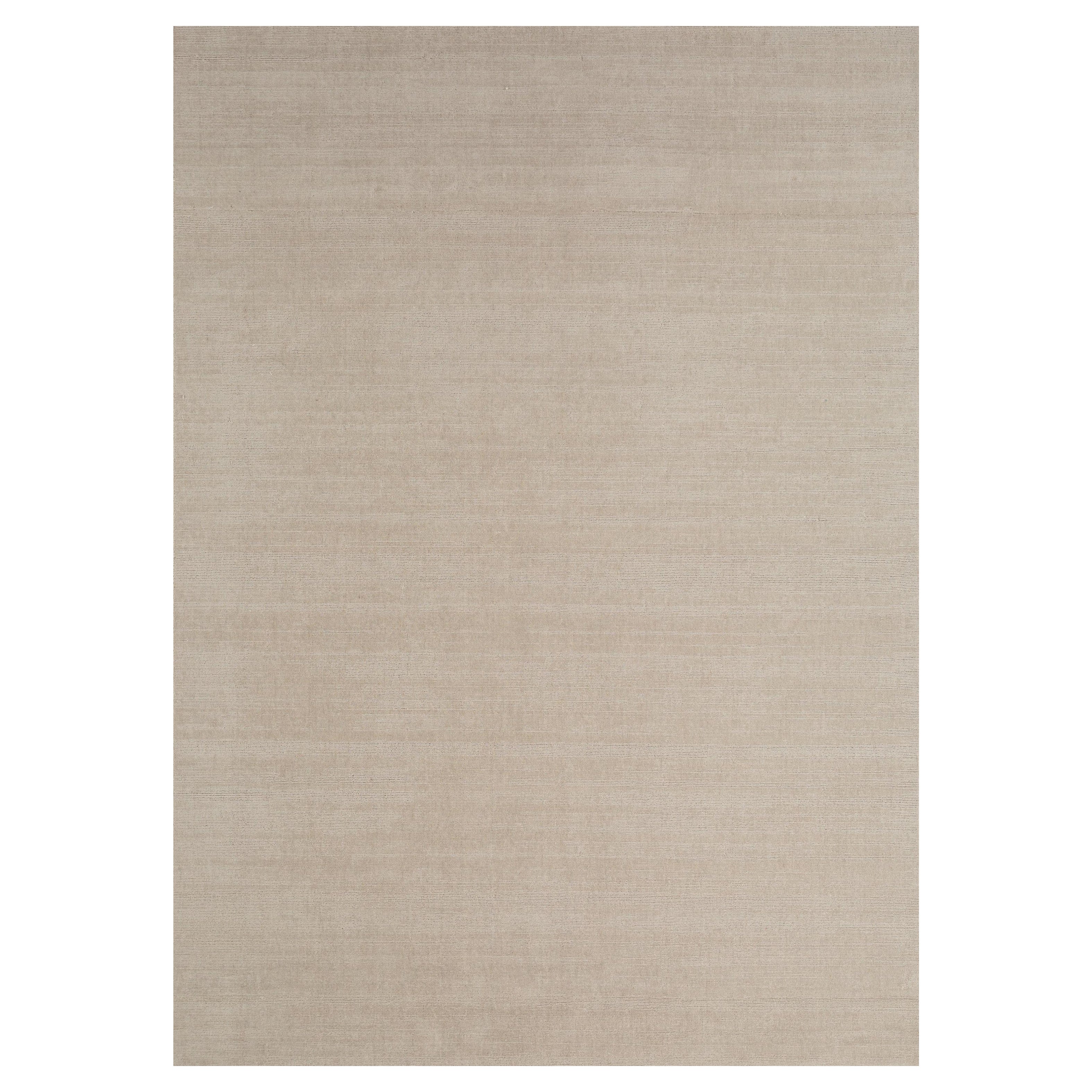 Alfombra de Lana Jaipur Anudada a Mano en Gris Clásico, Diseño Sólido Minimalista