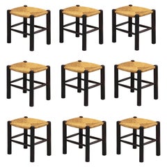 Rush Seat Charlotte Perriand Style Tabouret Stools circa 1970s France