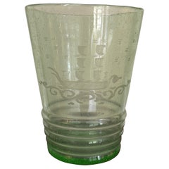 Europäische Vase aus mundgeblasenem, geätztem Glas