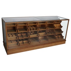 Vintage Dutch Oak Glass Shop Counter Haberdashery Cabinet Vitrine, ca 1950