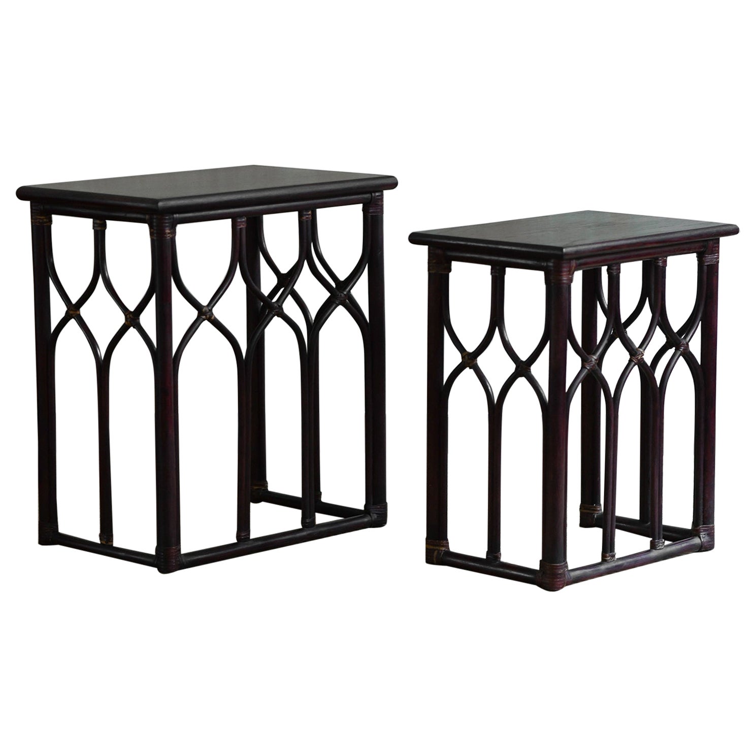 Pair of nesting side tables in bent bamboo – Lyda Levi for Mcguire San Francisco For Sale