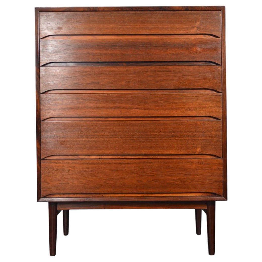Danish Modern Six Drawer Rosewood Highboy Dresser