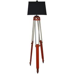 Vintage Floor Lamp from Adjustable Surveyor's Tripod of Wood and Steel