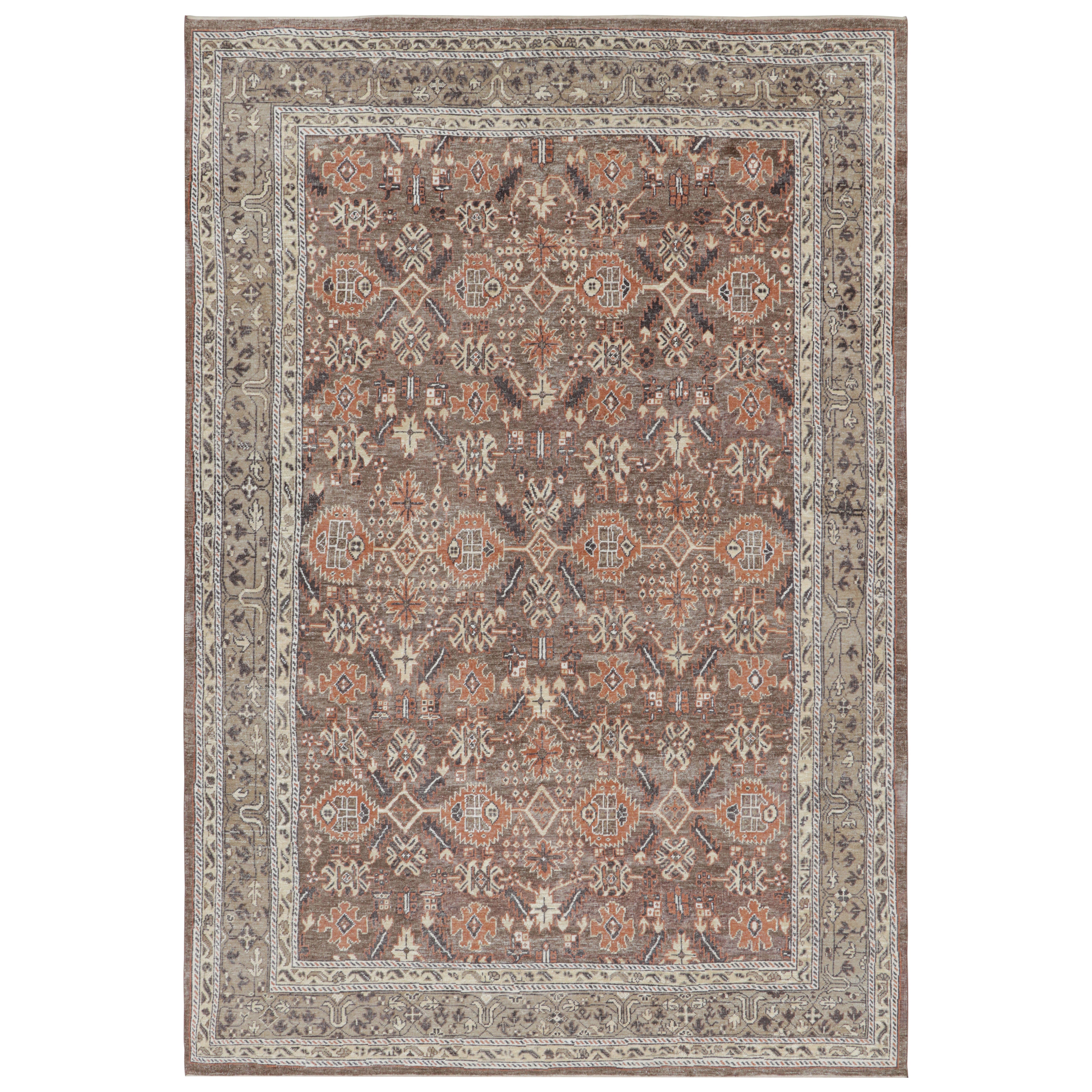 Rug & Kilim’s Oushak Style Rug in Beige-Brown with Floral Patterns