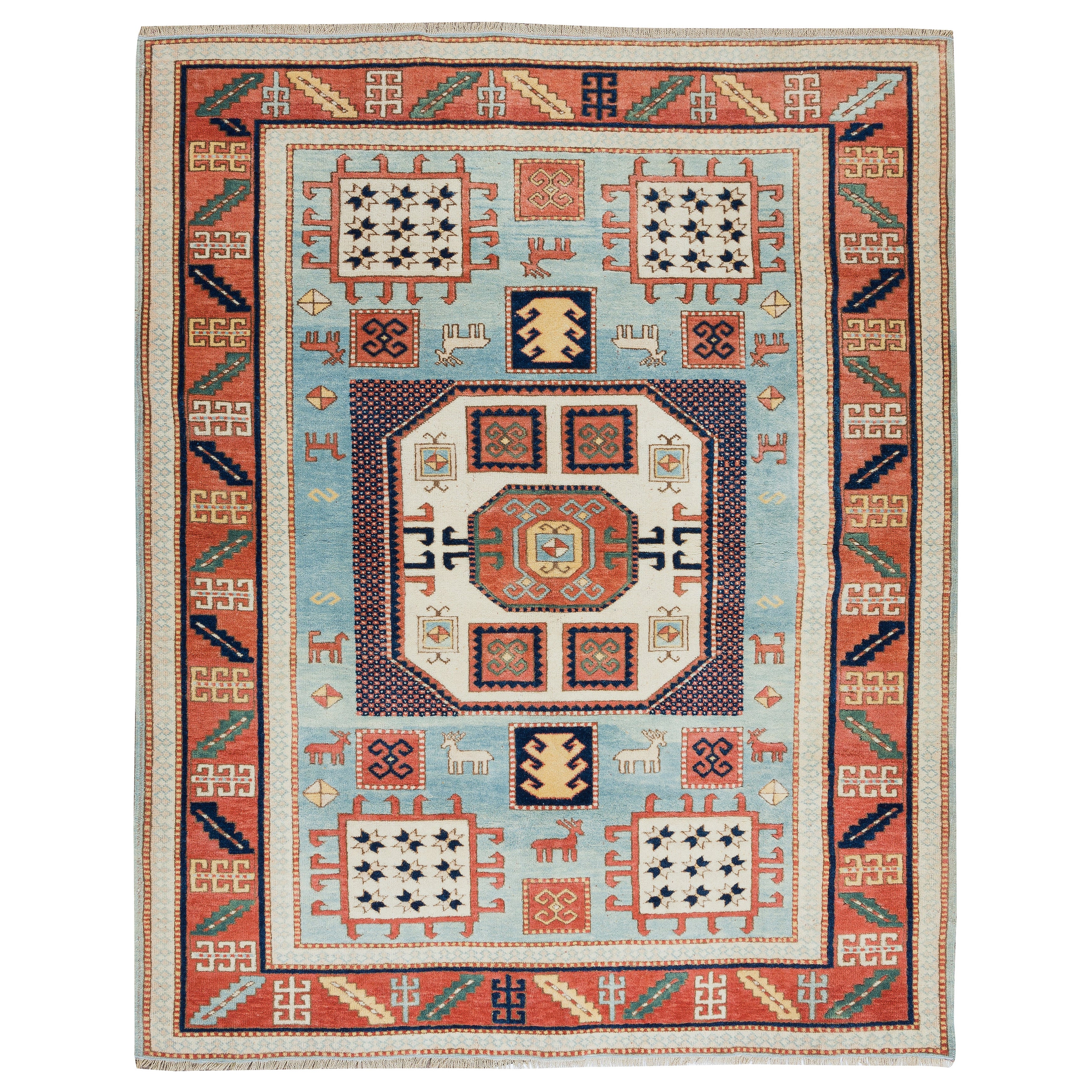 4.8x6 Ft  Reproduction of an Antique Caucasian Karachopf Kazak Rug