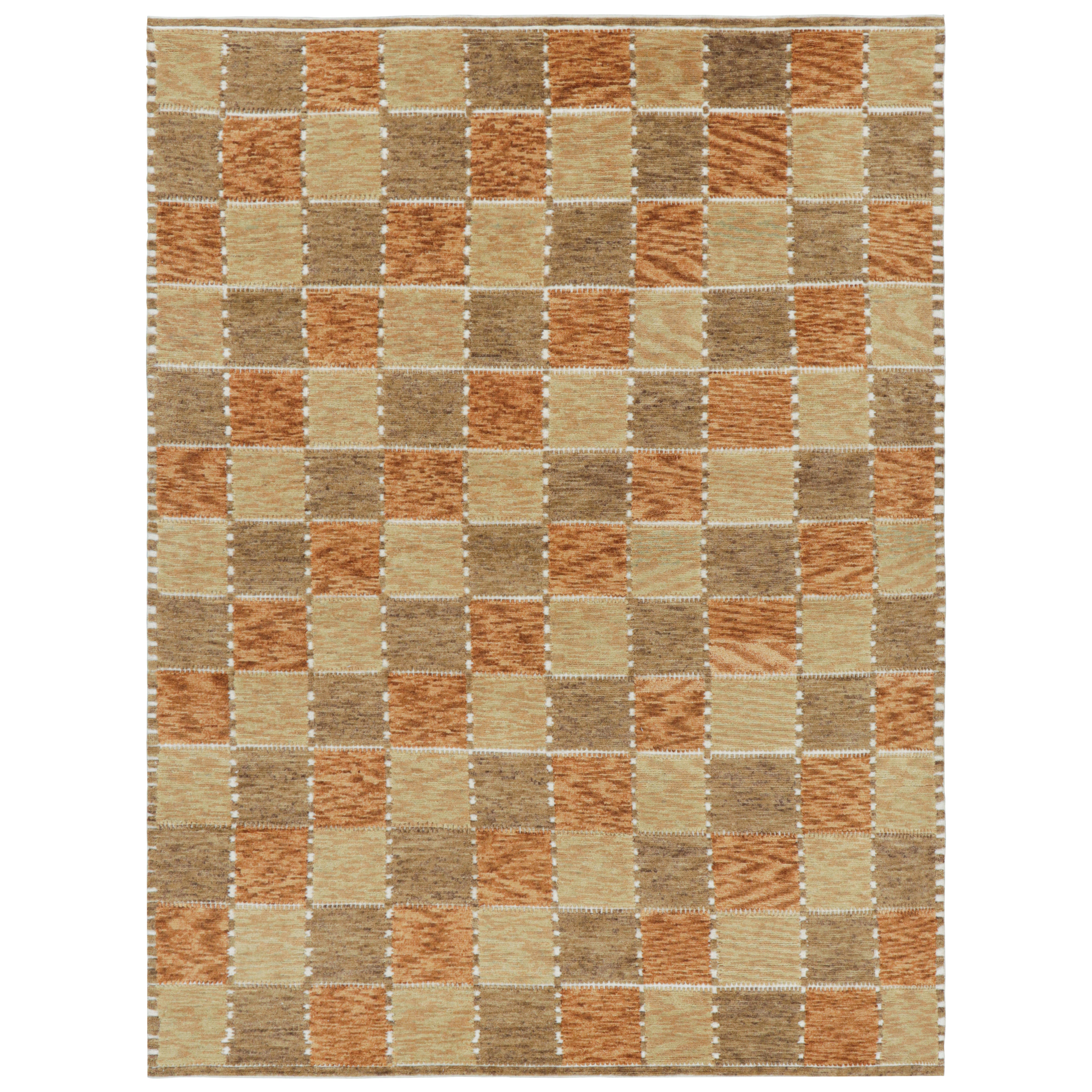 Rug & Kilim's Teppich im skandinavischen Stil in Beige-Braun und Rost Geometrisch gemustert