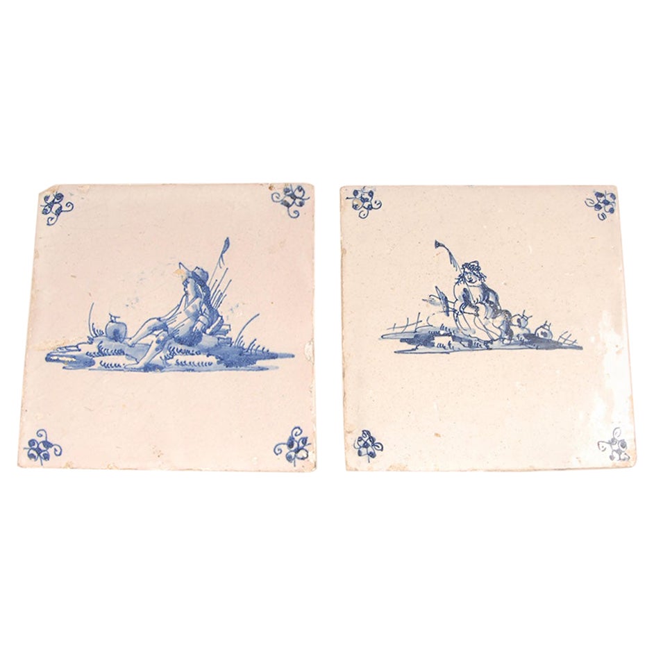 Azulejos holandeses de Delft del siglo XVII Figuras en paisaje shephard