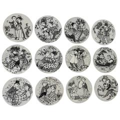 12 Decorative Month Wall Plaques by Bjorn Wiinblad for Nymolle, Denmark, 1970s 4