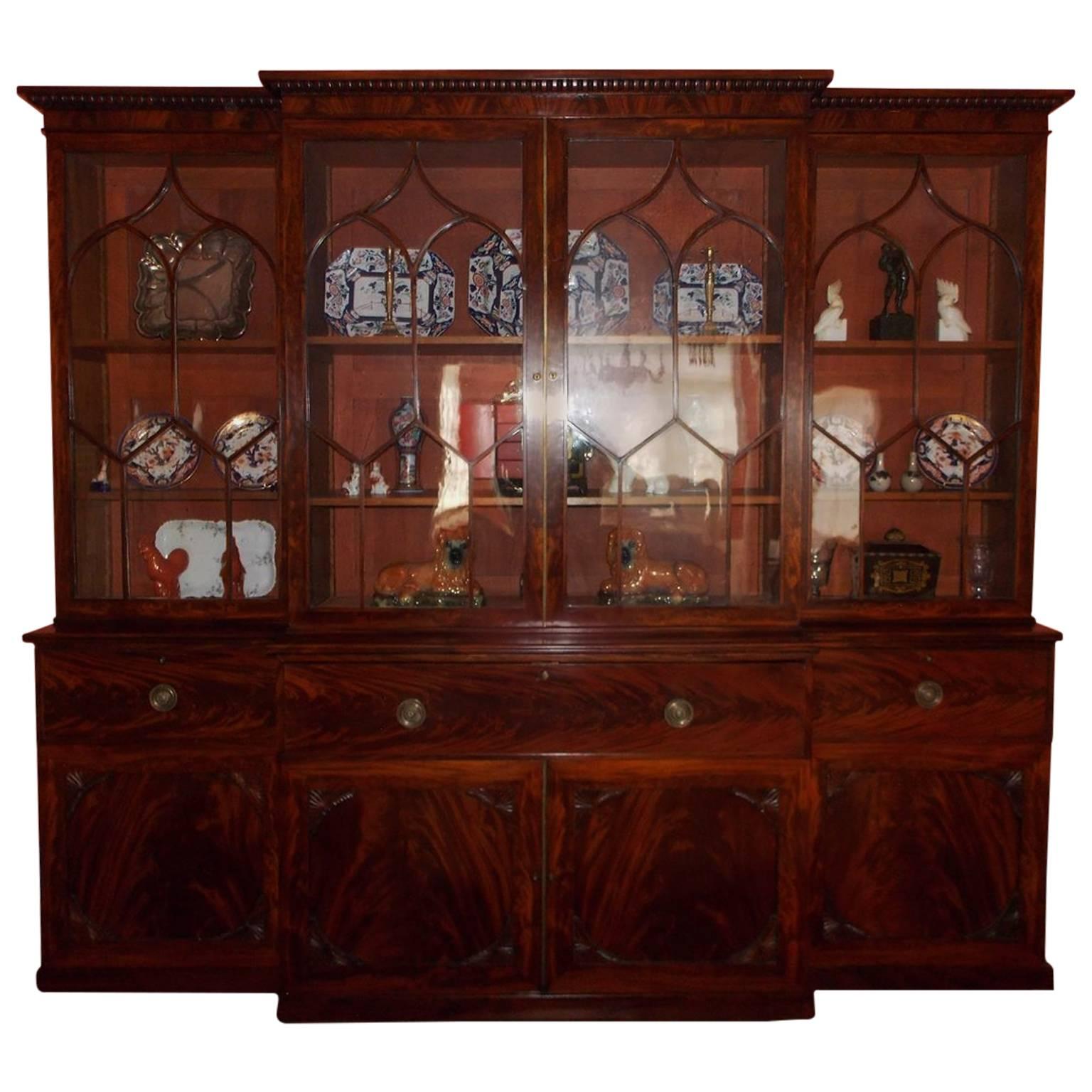 English Chippendale Mahogany Breakfront With Secretary, Circa 1790 For Sale