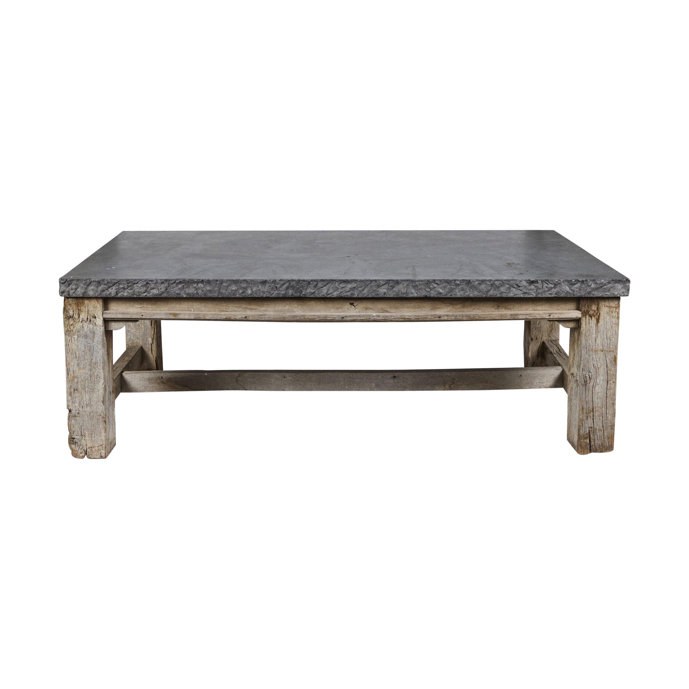 Large Honed Stone & Teak Dining Table