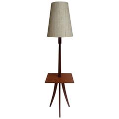 Handsome Mid-Century Modern Three-Legged Teak Floor Lamp with Table