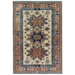 Einzigartiger kaukasischer Shirvan Leshgi-Teppich aus 100 % Wolle, 3,5x5 Ft, Kaukasisch