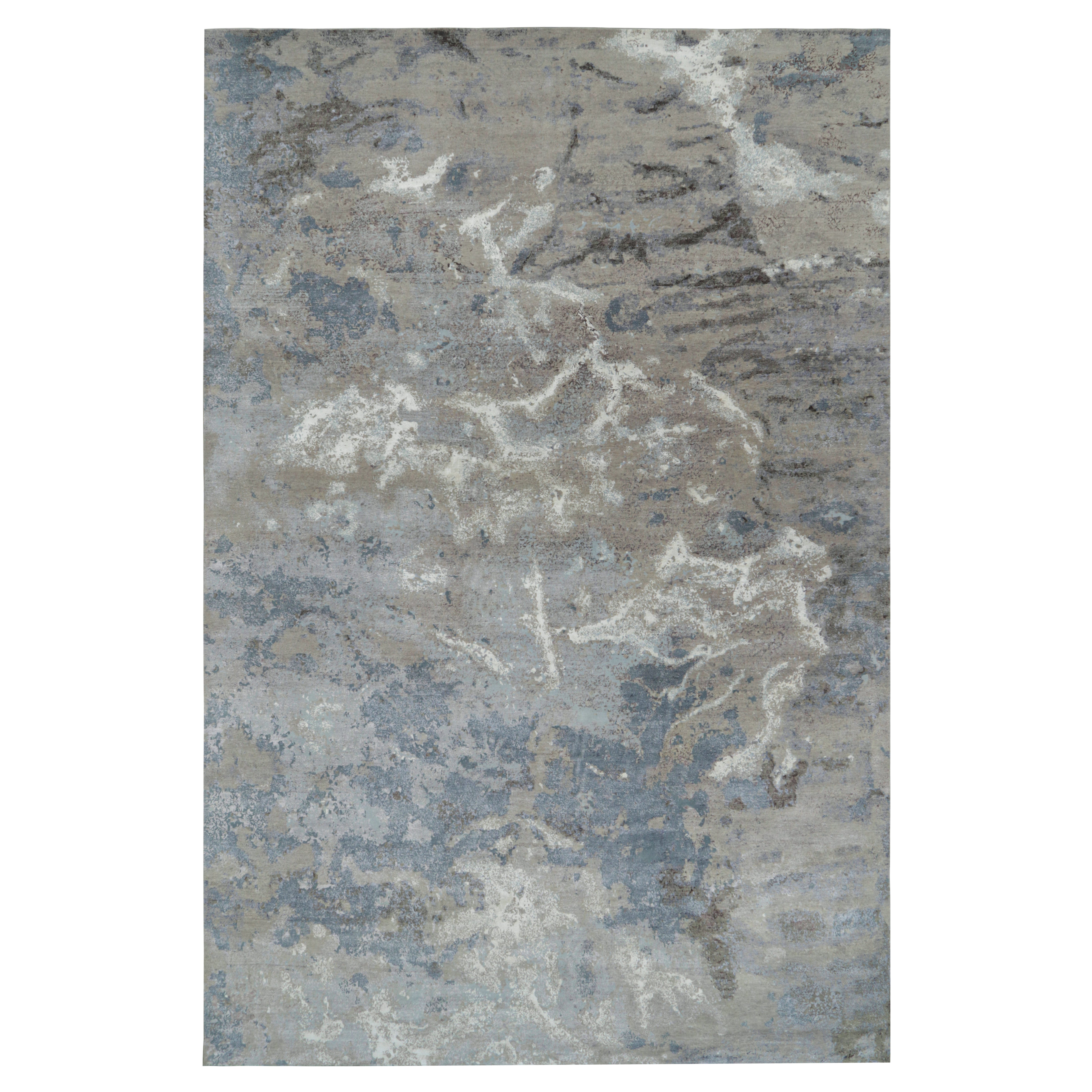 Rug & Kilim’s Oversized Abstract Rug with Blue and Silver-Gray Patterns