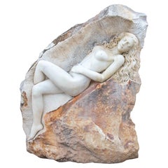 Hand Carved Monumental Sculpture of a Woman on Marble Rock.
