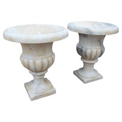 Pair of Marble Cups in Natural White Marble with Rounded Edges
