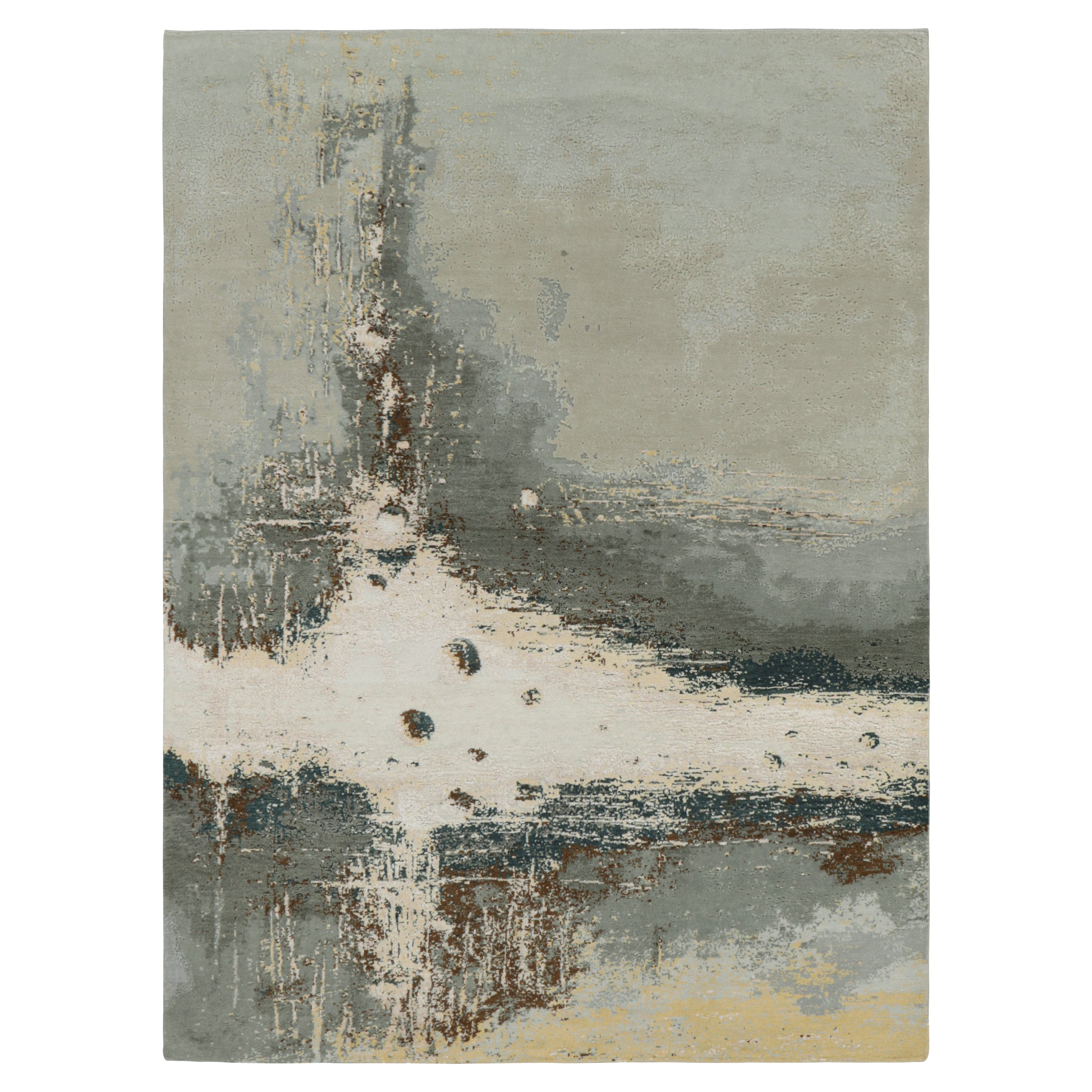 Rug & Kilim’s Abstract Rug in Gray, White and Blue Patterns For Sale