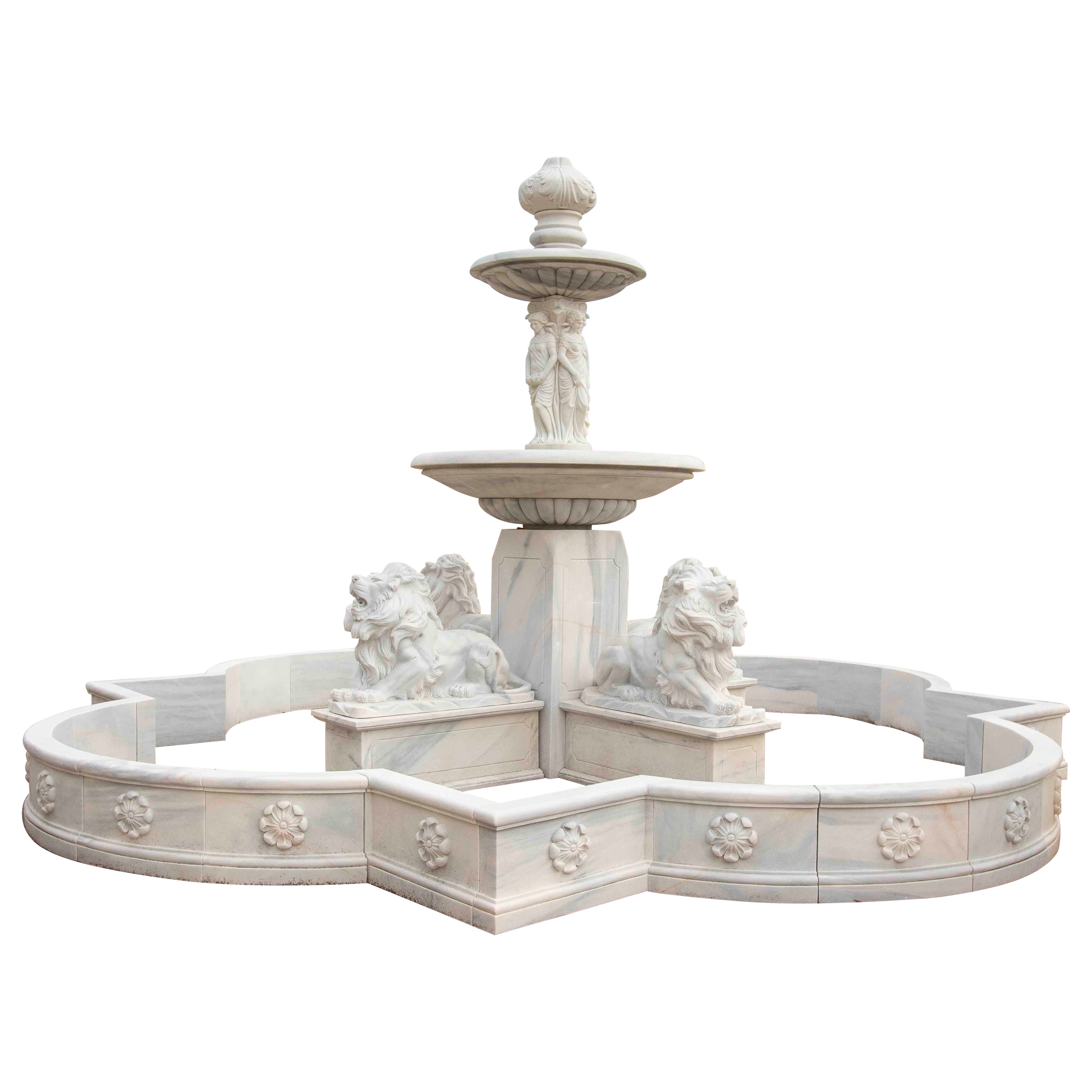 Fontana monumentale scolpita a mano con recinzione in Whiting e venature grigie in vendita