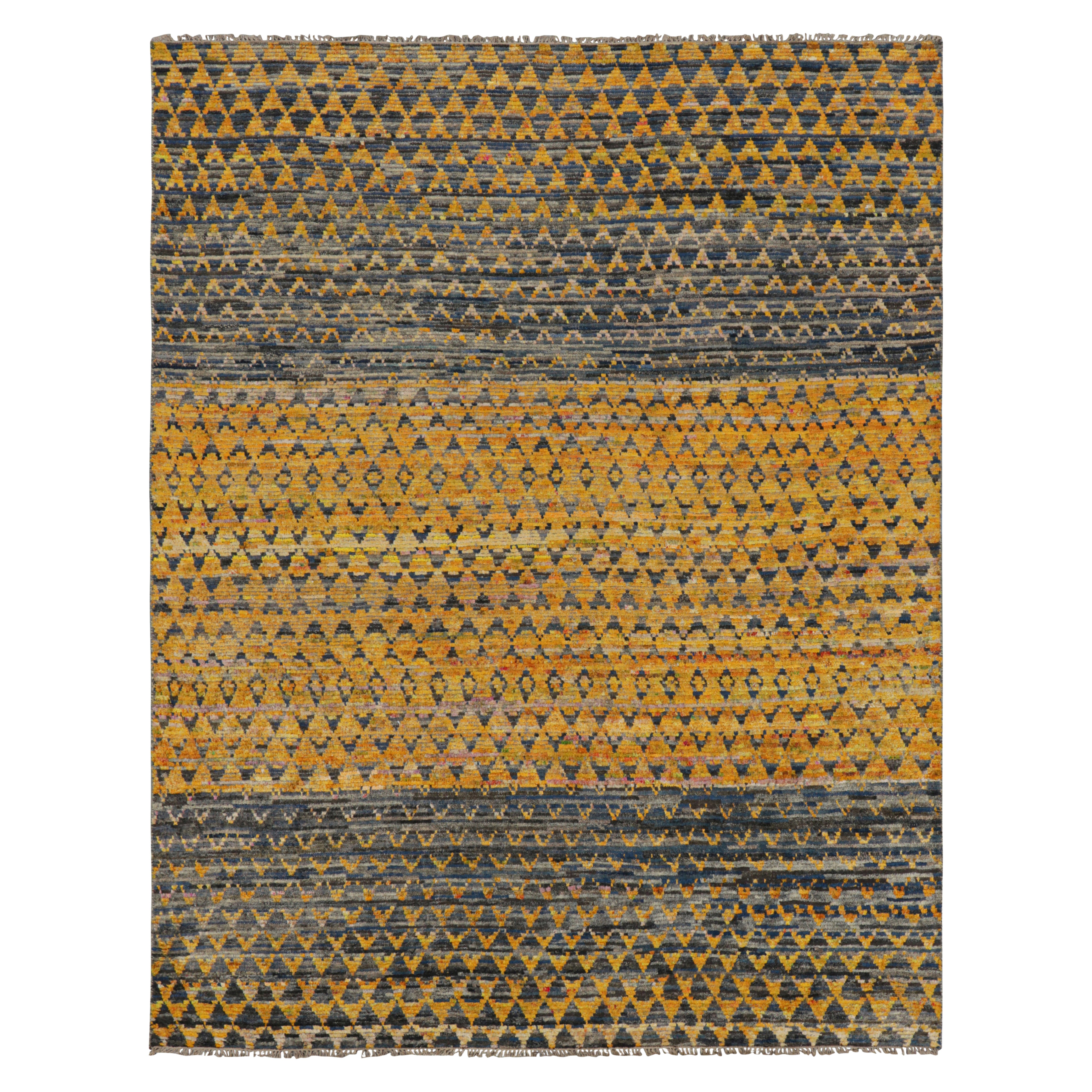 Rug & Kilim’s Contemporary Rug with Gray and Gold Geometric Patterns