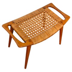 Tabouret Jh-539 d'origine Hans Wegner en teck + rotin