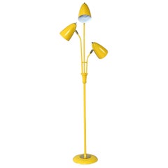 3 Head Adjustable Gerald Thurston Style Mid-Century Modern Yellow Floor Lamp