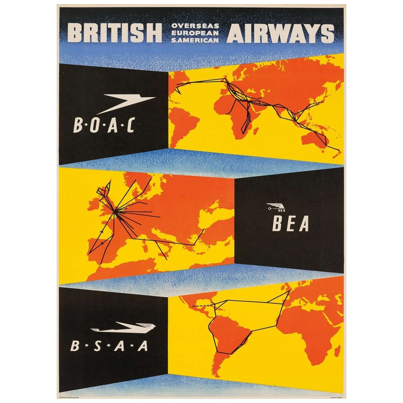 1947 British Airways - Übersee Europäische S. American Original Vintage Poster