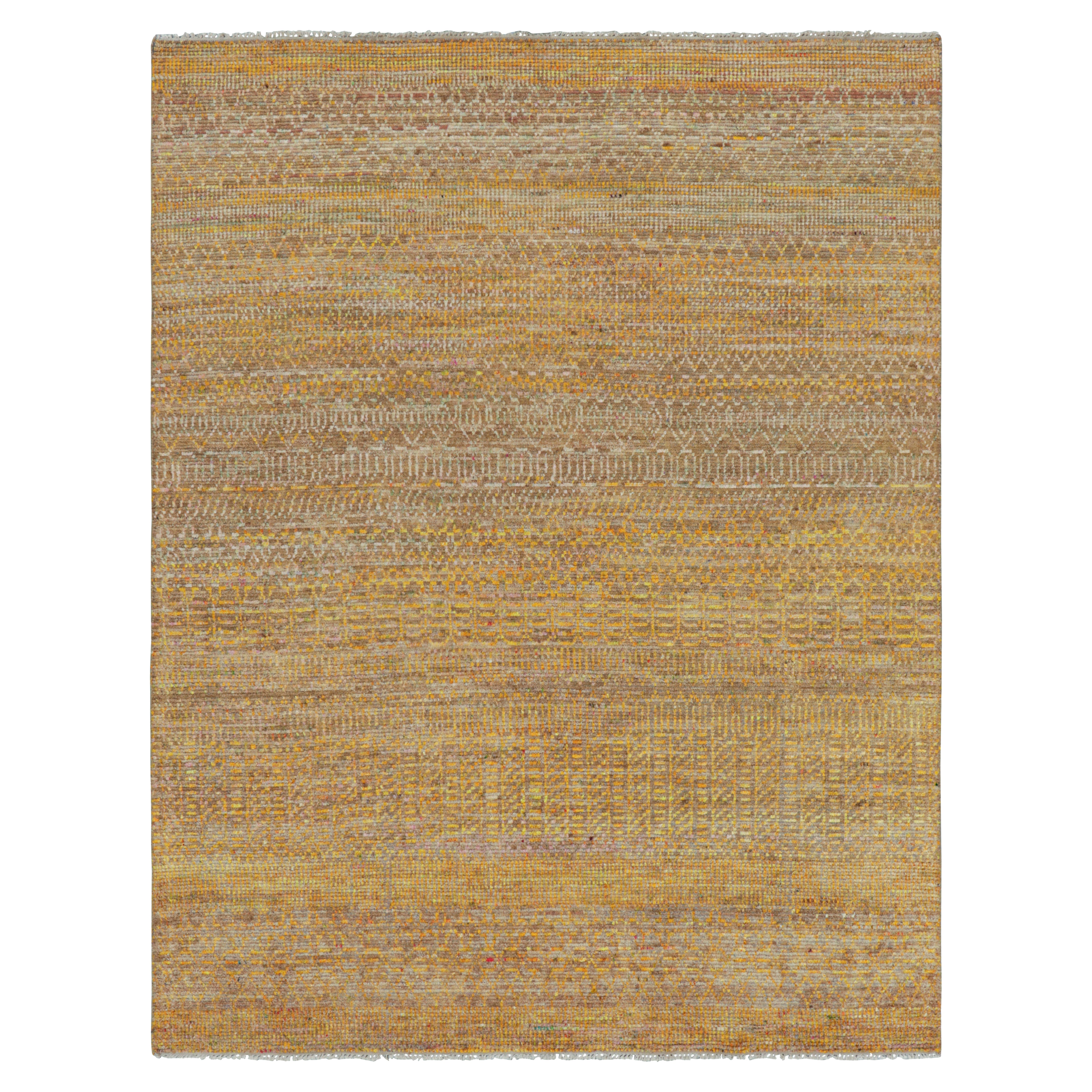 Rug & Kilim’s Contemporary Rug with Gold Stripes and Geometric Patterns For Sale