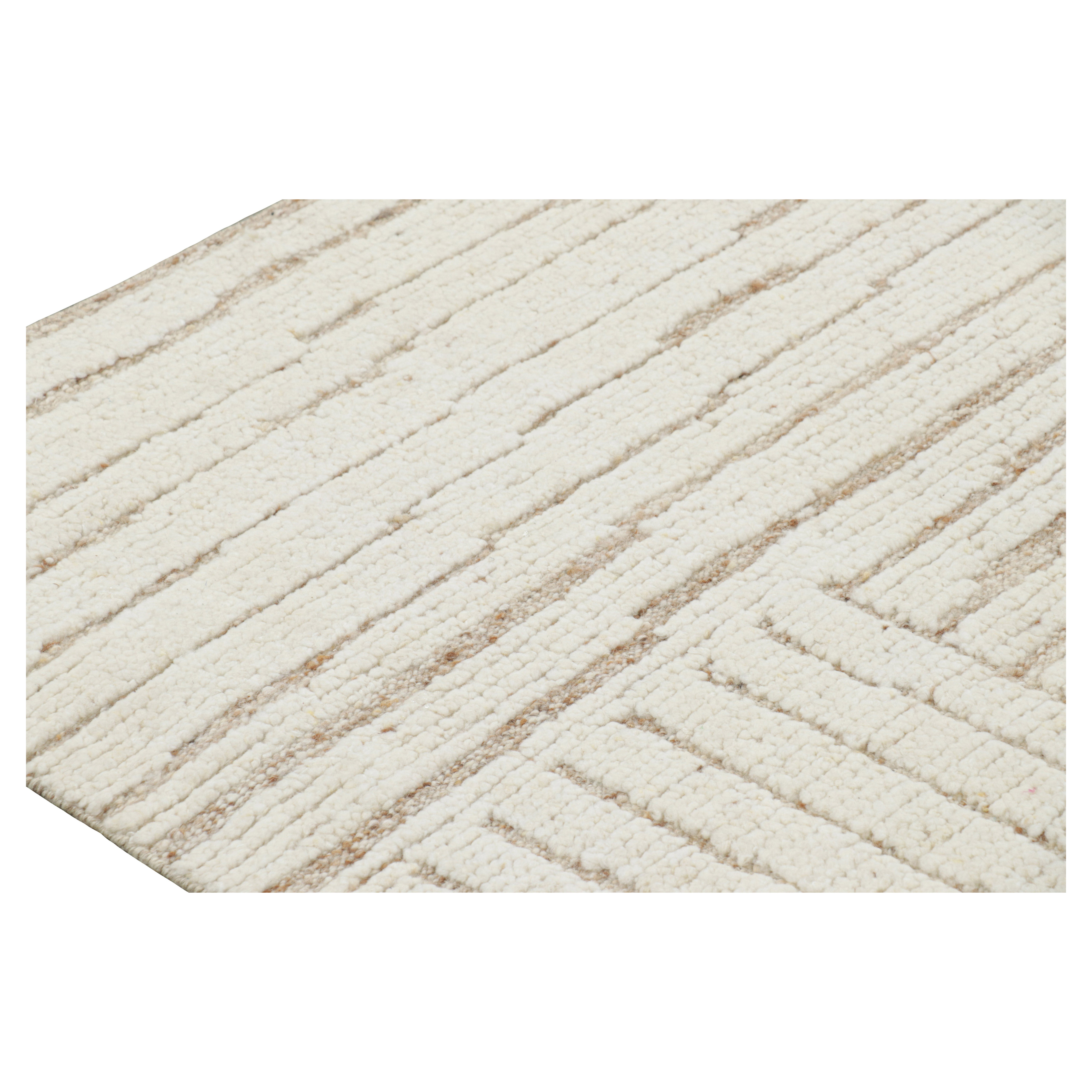 Rug & Kilim’s Contemporary Rug in White with High-Low Geometric Patterns