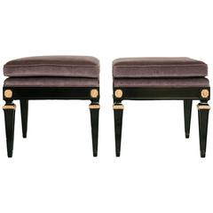 Pair of Louis XVI Style Black Tabourets