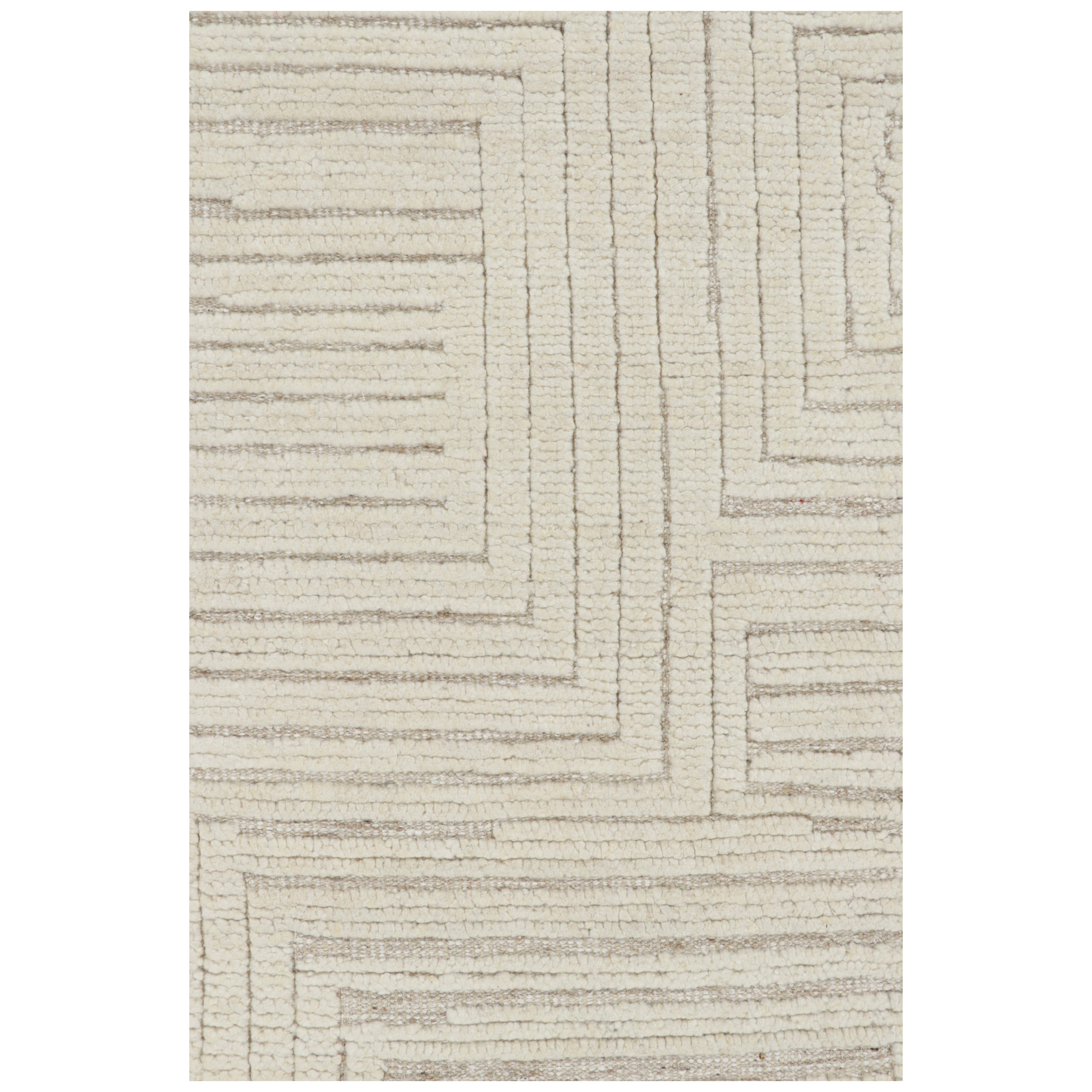 Rug & Kilim’s Contemporary Rug in White with High-Low Geometric Patterns