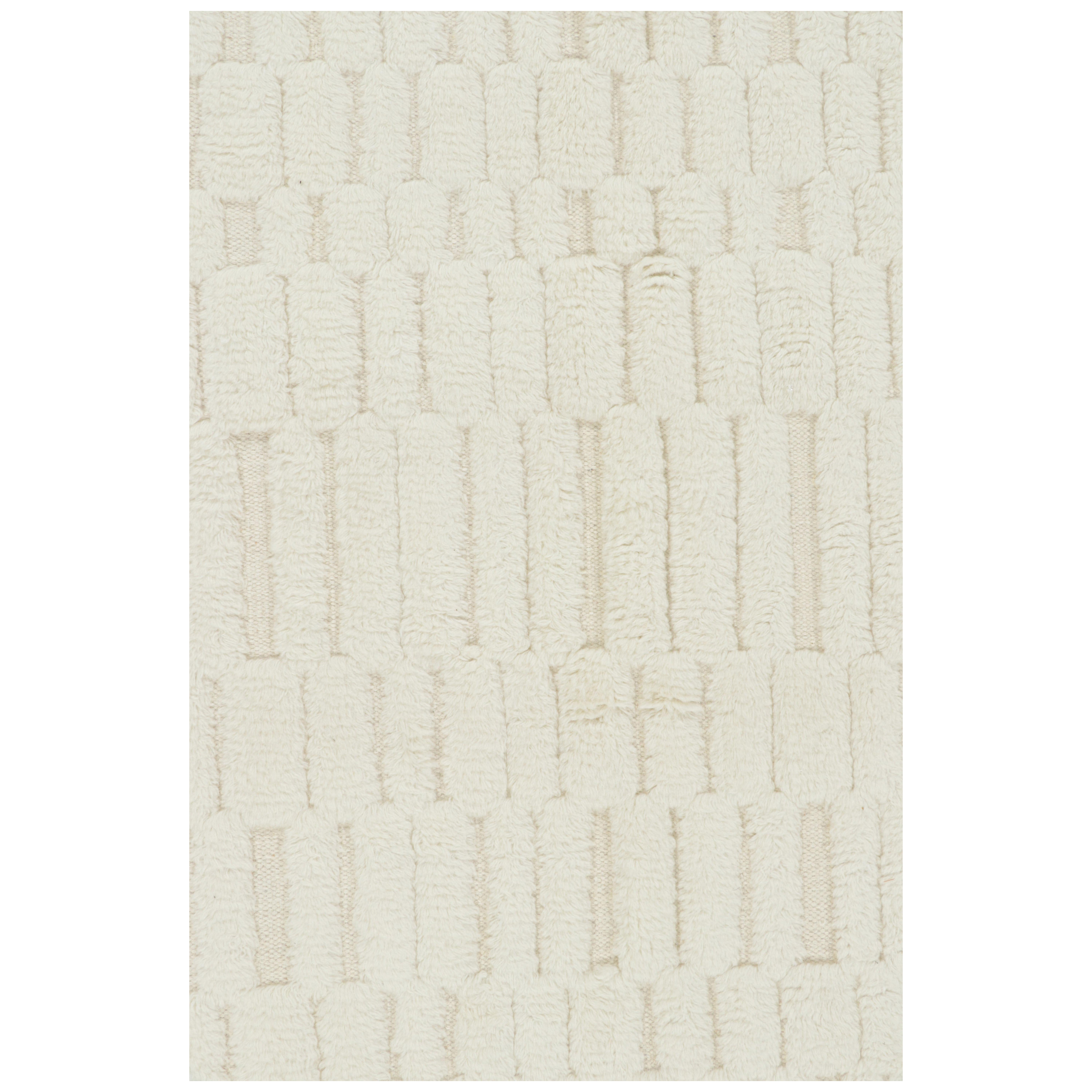 Rug & Kilim's Contemporary-Teppich in Weiß mit geometrischen Hoch-Tief-Mustern