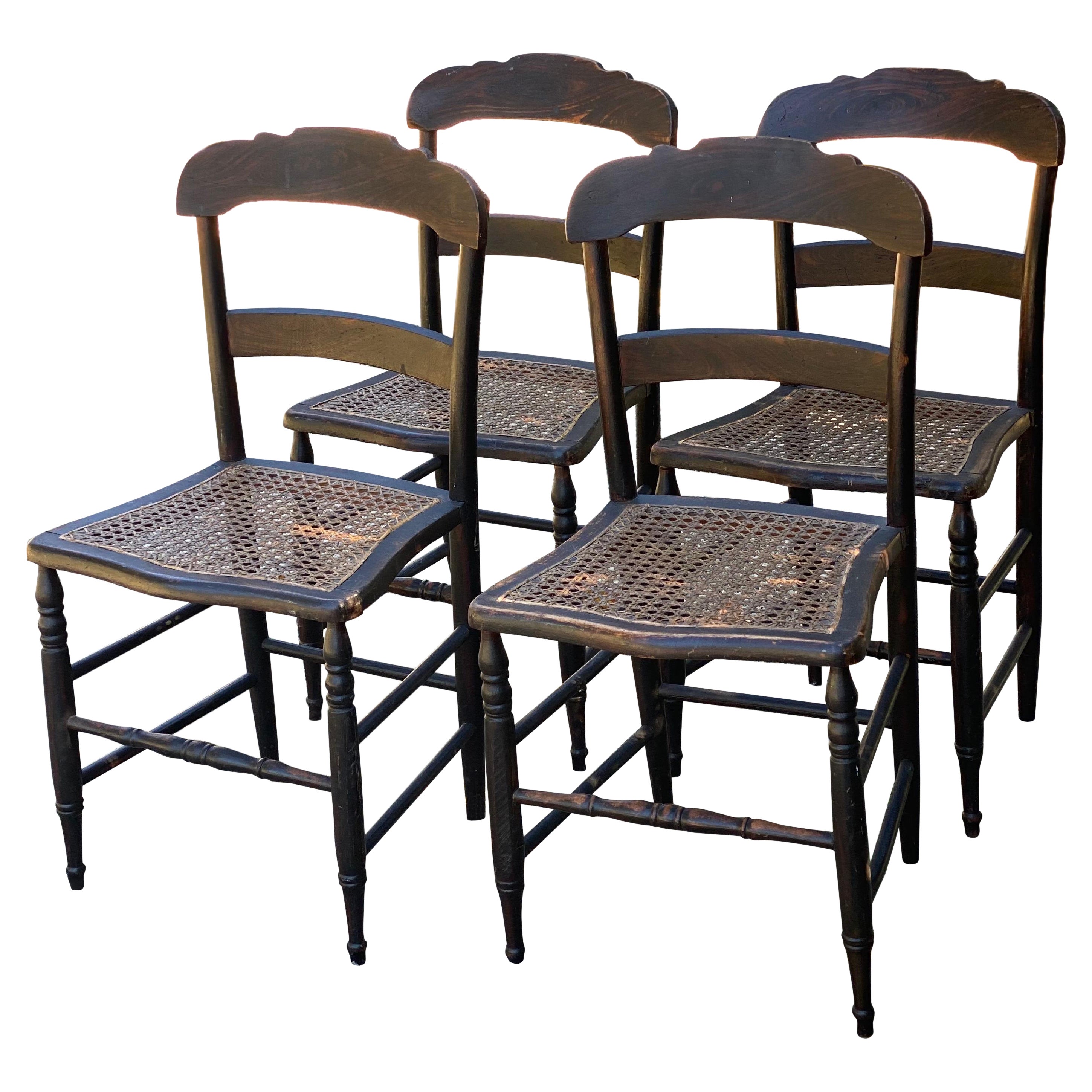Set of Five 19th Century American Caned Faux Bois Rosewood Dining Chairs For Sale
