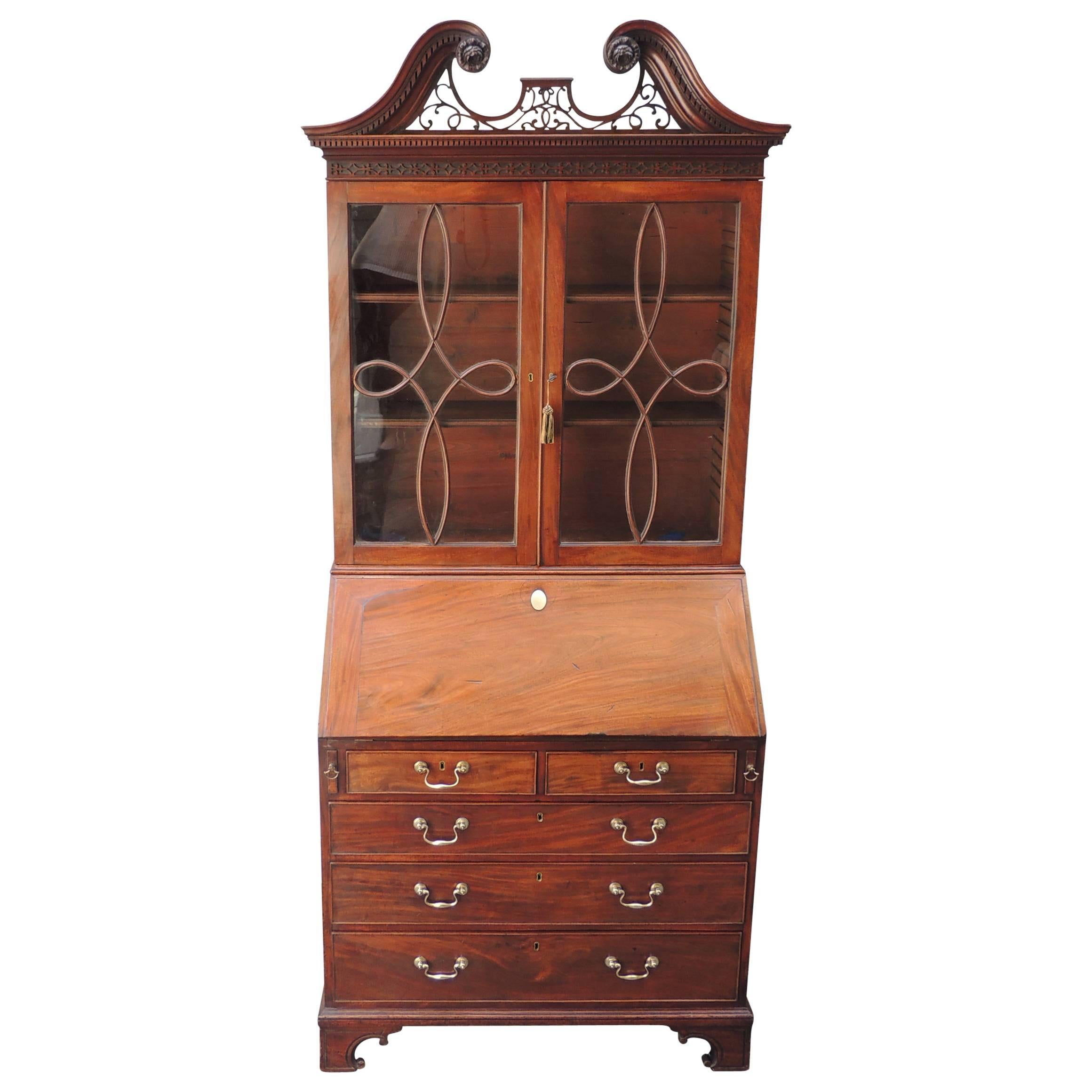Mid 18th C English Mahogany Chippendale Secretary