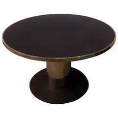 Round Chrome Black Vitrified Glass Table, 1940s