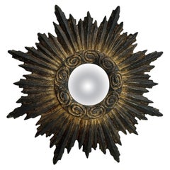 Petite Cute Starburst Sunburst Gilded Resin Convex Mirror Belgium, circa 1980s