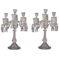 Large Pair of Baccarat Style Seven Light Candelabras