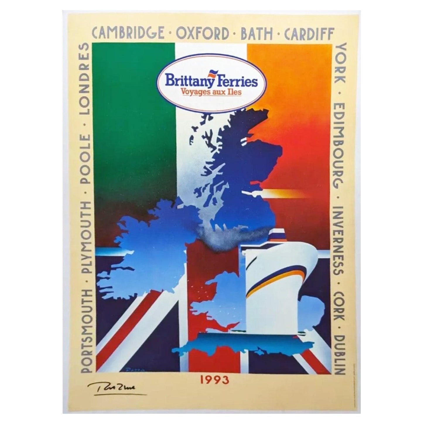 1993 Brittany Ferries - Razzia Signed Original Vintage Poster