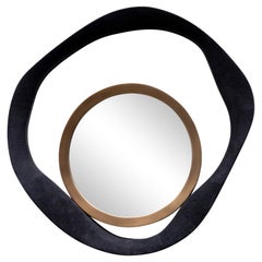 Modern Mirror in Black Shagreen with Bronze Patina Brass Details by R&Y Augousti