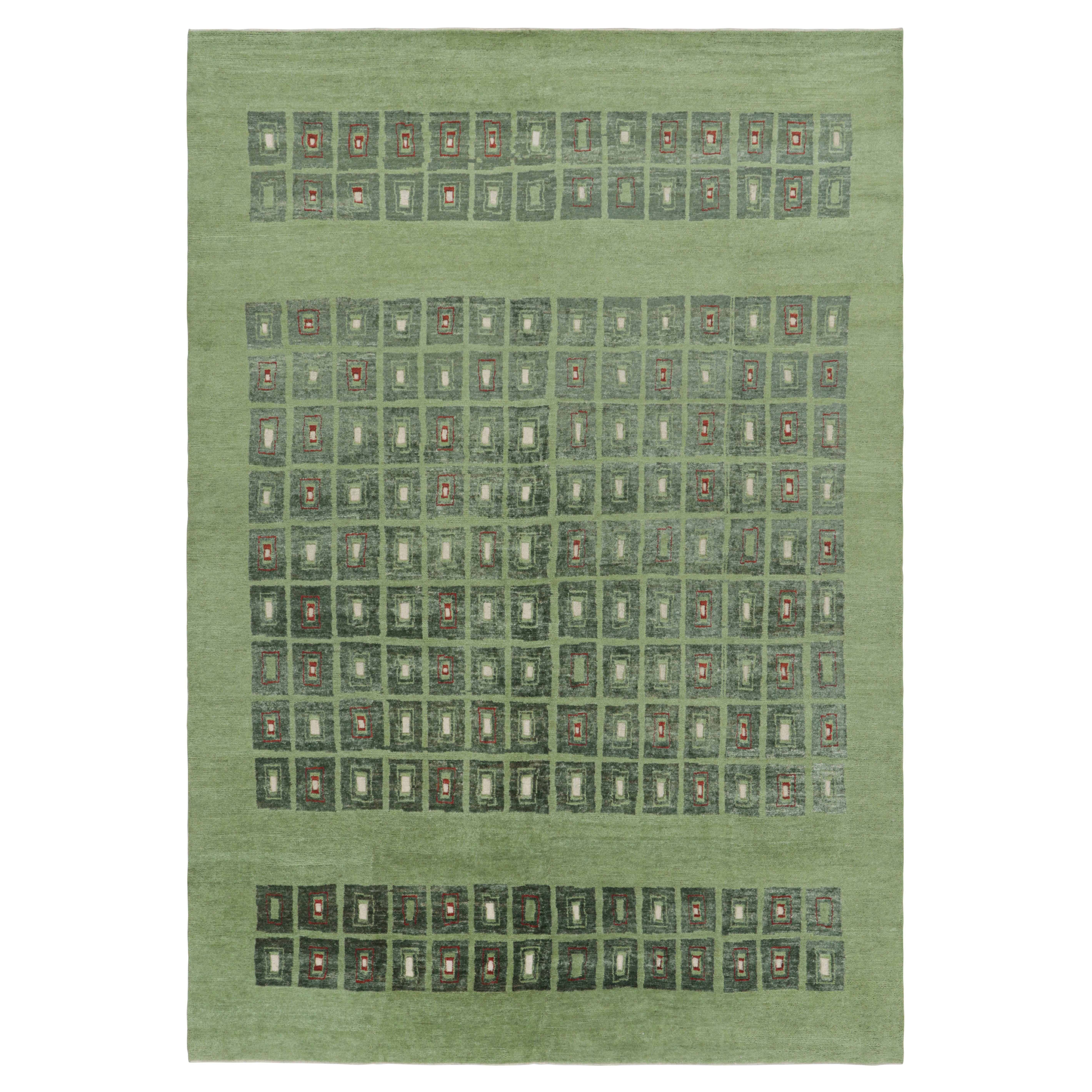 Rug & Kilim’s French Art Deco Style Rug in Green with Geometric Patterns