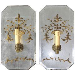 Pair of Eglomise Bauges Style Wall Sconces